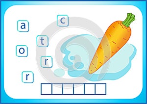 School education. English flashcard for learning English. We write the names of vegetables and fruits. Words is a puzzle game for