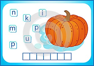 School education. English flashcard for learning English. We write the names of vegetables and fruits. Words is a puzzle game for