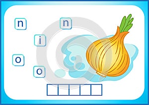 School education. English flashcard for learning English. We write the names of vegetables and fruits. Words is a puzzle game for