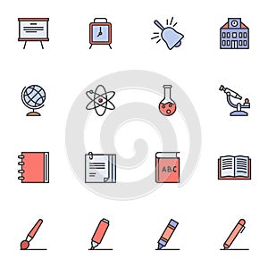 School and education filled outline icons set