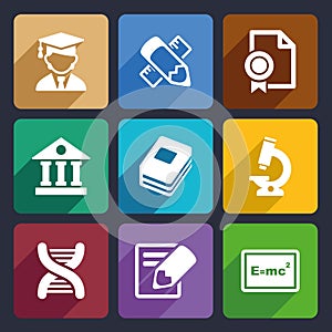 School and education flat icons set 25