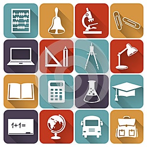 School and education flat icons. Vector set.