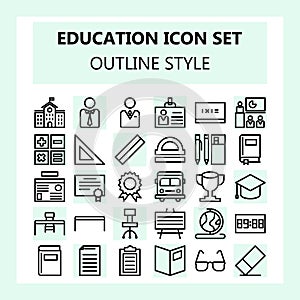 School and Education icon set in Outline / line style