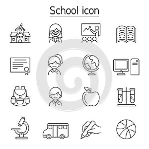 School & Education icon set in thin line style