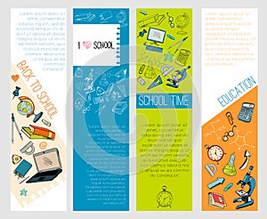 School education icons infographic banners