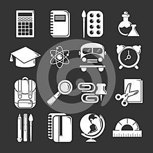 School education icons set grey vector