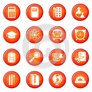 School education icons set red vector