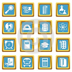 School education icons set sapphirine square vector