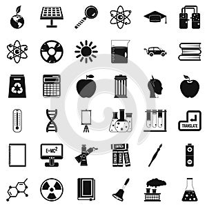 School education icons set, simple style