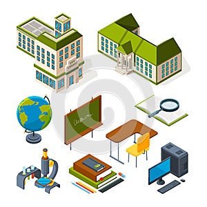 School and education isometric. Back to school 3d symbols