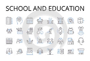 School and education line icons collection. Institution, Academy, Learning, Pedagogy, Instruction, Curriculum, Scholarly
