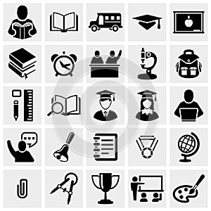 School and Education vector icons set on gray.