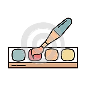 School education watercolor paint brush palette supply line and fill style icon