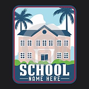 School emblem patch logo poster label  illustration retro vintage badge sticker and t shirt design