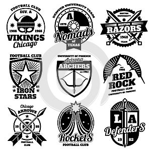 School emblems, college athletic teams sports labels, t-shirt graphics vector collection