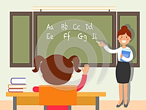 School english language lesson flat illustration