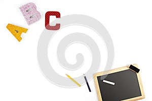 School equipment ABC letters