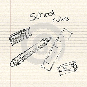 School equipment on a lined paper