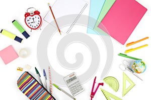 School equipment on a white background