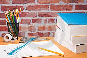 School excercise with supplies