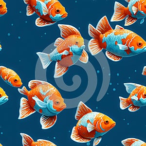 school of exotic fish, seamless pattern