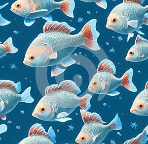 school of exotic fish, seamless pattern