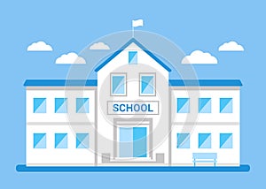 School facade building, white house. Back to school, education concept. College, university, academy. Vector flat illustration