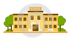 School facade building, yellow house. Back to school, education concept. College, university, academy. Vector flat