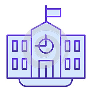 School flat icon. Classic building with clock and flag. Education vector design concept, gradient style pictogram on