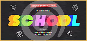 School font 3d bold colorful style modern typography