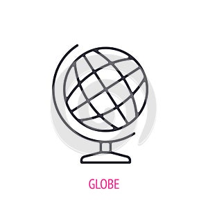 School geography globe. Outline icon. Vector illustration. Symbols of scientific research and education. Sphere layout of earth.