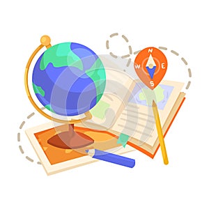 School Geography Subject Composition with Education Object Vector Illustration