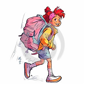 School girl with backpack - generative AI, AI generated