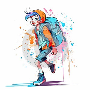 School girl with backpack - generative AI, AI generated