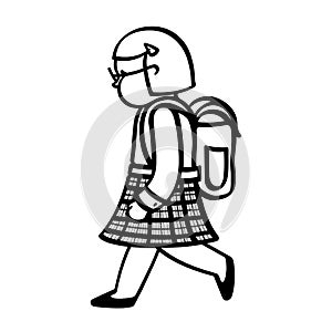 School girl with backpack outline illustration