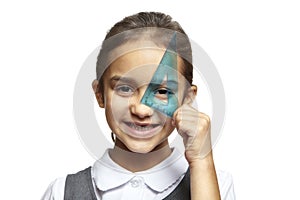 School girl with blue set square