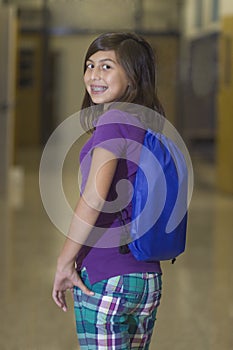 School Girl in Hallway