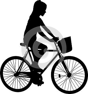 school girl riding bicycle silhouette - vector