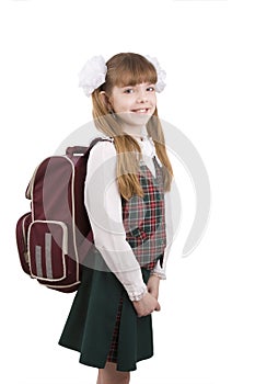 School girl with schoolbag. Education.