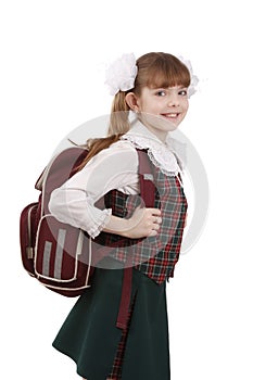 School girl with schoolbag. Education.