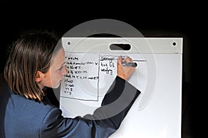 School girl solving maths problem