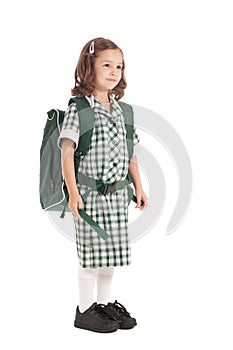 School girl in uniform with backpack