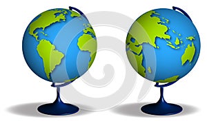 School globe on stand. Studying geography at school. Planet earth model for training. Vector on transparent background