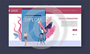 School graduation degree diploma receiving web page template