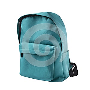 School green backpack isolated on white