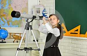 School hobby club. Observation concept. Astronomy and Astrophysics. Stars and galaxies. Study telescope. School photo