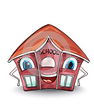 School house Vector. Cartoon characters illustration. Red buildings