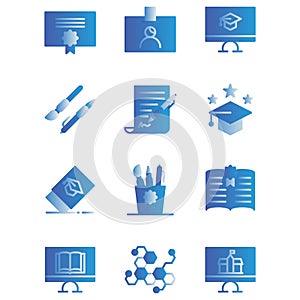 School icon set include certificate,id card,pen,study,bachelor,eraser,equipment,book,science,computer