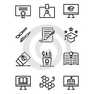 School icon set include certificate,pen,study,bachelor,eraser,book,science,computer