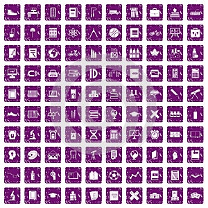 100 school icons set grunge purple